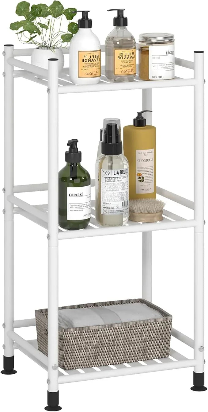 3 Tier Bathroom Storage Open Shelf Unit, Free-Standing Metal Corner Rack Shelving for Kitchen, Living Room, Hallway (Matte White, 3 Tier) - ModernBath
