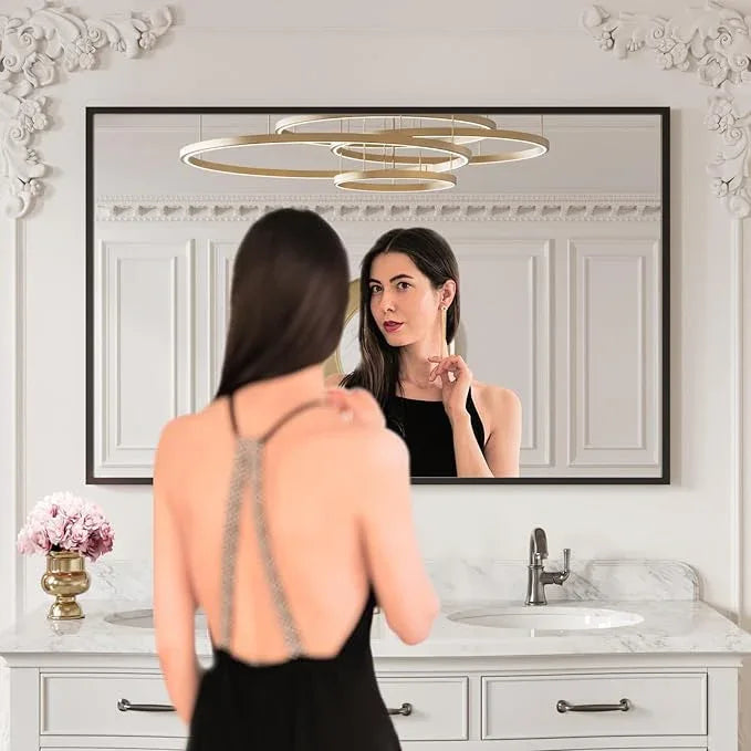 LOAAO 50"X30" Black Rectangle Bathroom Mirror Wall, Matte Black Aluminum Alloy Frame, Tempered Glass, Hangs Vertically or Horizontally, Easy to Install - ModernBath