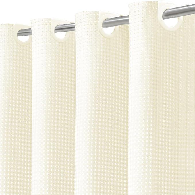 Inhousolu No Hook Waffle Weave Shower Curtain with Removable Snap in Fabric Liner Set for Bathroom, 230 GSM Heavy Duty Weighted Hem, Water Repellent Washable Bath Curtains, 72 x 72 Inch, Ivory - ModernBath
