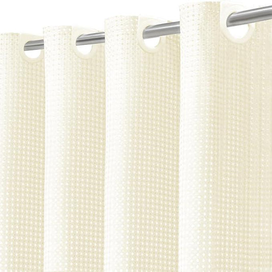 Inhousolu No Hook Waffle Weave Shower Curtain with Removable Snap in Fabric Liner Set for Bathroom, 230 GSM Heavy Duty Weighted Hem, Water Repellent Washable Bath Curtains, 72 x 84 Inch, Ivory - ModernBath