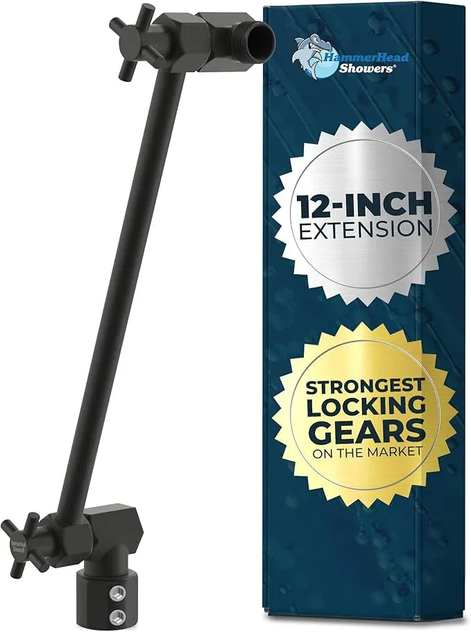 HammerHead Showers Solid Metal 12 Inch Adjustable Shower Head Extension Arm, Raises Showerhead Height, Shower Extender Arm Supports Up to 10 lbs, Matte Black - ModernBath
