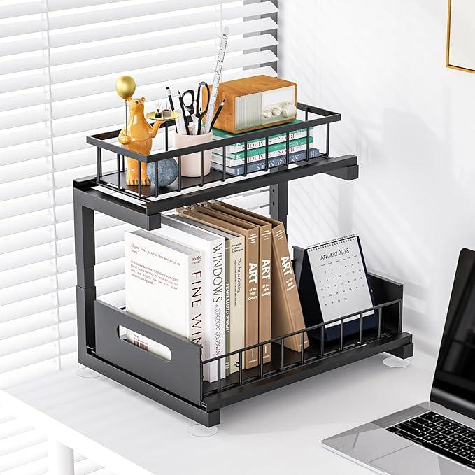 Under Sink Organizer, Heavy Duty Metal Pull Out Cabinet Organizer Slide Out Sink Shelf Organizer Height Adjustable, Multi-Purpose Storage Shelf for Kitchen Bathroom(Black,2Pack) - ModernBath