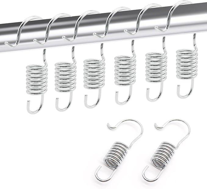 12 PCS Set of Shower Curtain Hooks, Spiral Hard Spring Shower Curtain Rings, Decorative Silver Shower Curtain Hook Rings, Rust Proof Shower Curtain Rings, Shower Curtain Hooks, Chrome Plated - ModernBath