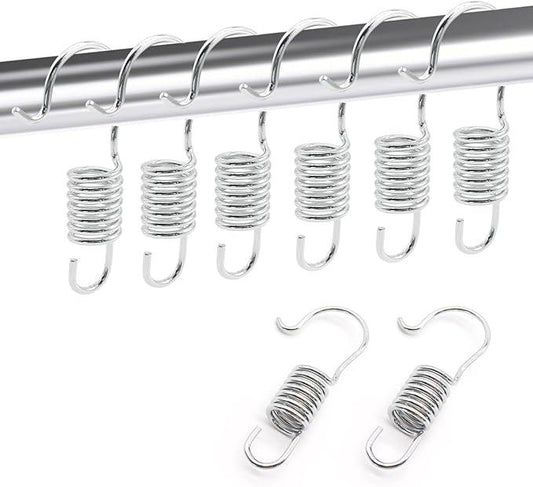 12 PCS Set of Shower Curtain Hooks, Spiral Hard Spring Shower Curtain Rings, Decorative Silver Shower Curtain Hook Rings, Rust Proof Shower Curtain Rings, Shower Curtain Hooks, Chrome Plated - ModernBath