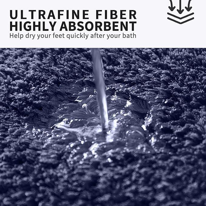 FIFU Bathroom Rugs 20" W x 32" L, Bath Mat for Bathroom, Bedroom, Laundry Room & Kitchen, Non-Slip Rubber Latex Backing, Extra Soft and Absorbent Microfiber Carpet, Machine Washable Rug, Navy Blue - ModernBath