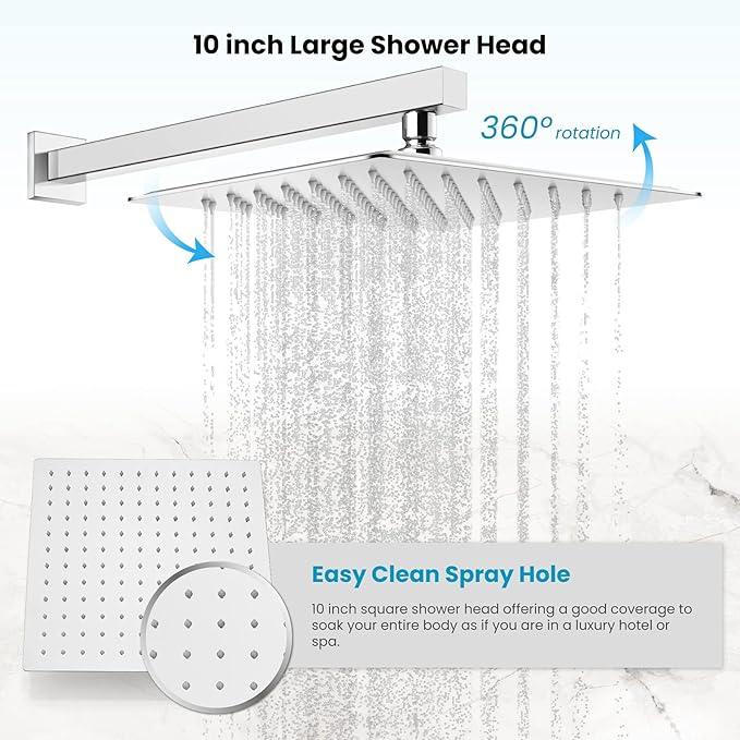 gotonovo Rainfall Shower Faucet Set System Shower Trim Kit with 10 Inch Rain Shower Head Bathroom Mixer Shower Complete Combo Single Handle Wall Mounted Female Thread Rough-in Valve Polished Chrome - ModernBath