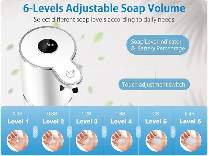 Automatic Liquid Soap Dispenser 12.8oz, Rechargeable & 6 Levels Soap Adjustable with Digital Display, Wall Mount, Waterproof, Touchless Hand/Dish Soap Dispenser for Kitchen, Bathroom, Hotel - ModernBath