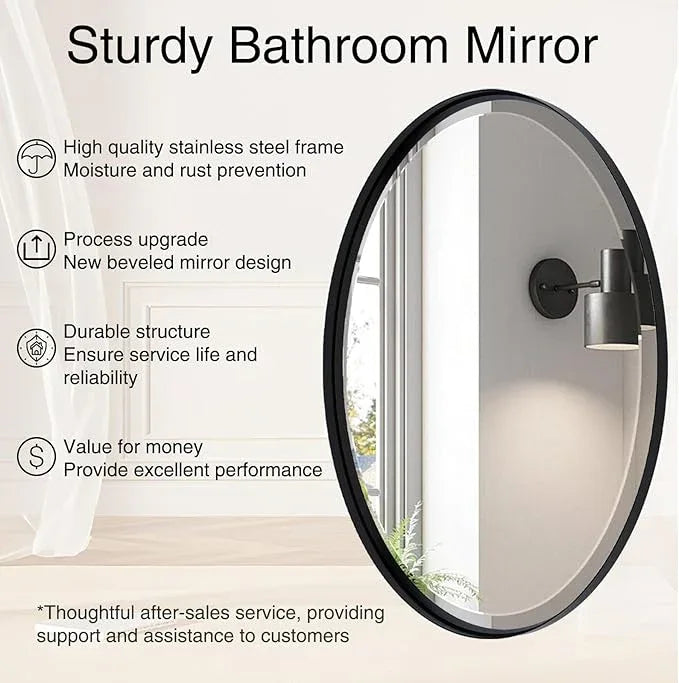 POZINO Oval Bathroom Mirror, 22"x30" Black Beveled Mirrors, Rounded Mirror for Over Sink, Modern Vanity Wall Mirror in Premium Stainless Steel Frame, Wall Mount Hangs Horizontal Or Vertical - ModernBath