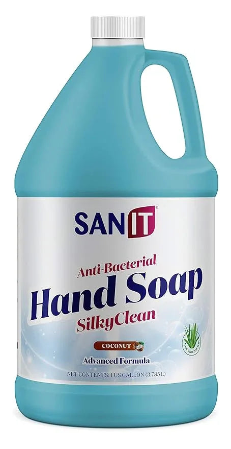 Sanit Silky Clean Antibacterial Liquid Gel Hand Soap Refill - Advanced Formula with Coconut Oil and Aloe Vera - All Natural Moisturizing Hand Wash - Made in USA, Coconut, 1 Gallon - ModernBath