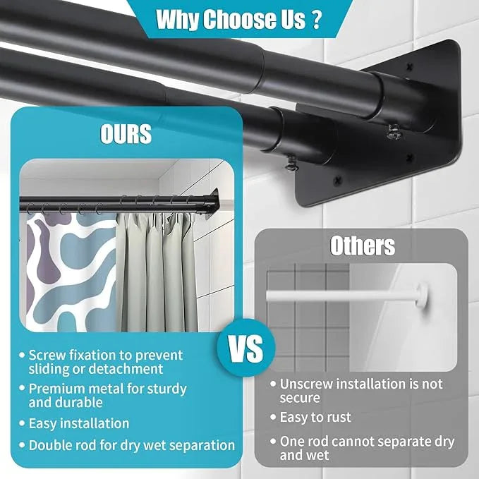 Creatyi 28 to 75 Inches Double Shower Curtain Rod Adjustable Double Shower Curtain Rods for Bathroom (28 to 75'', Black) - ModernBath