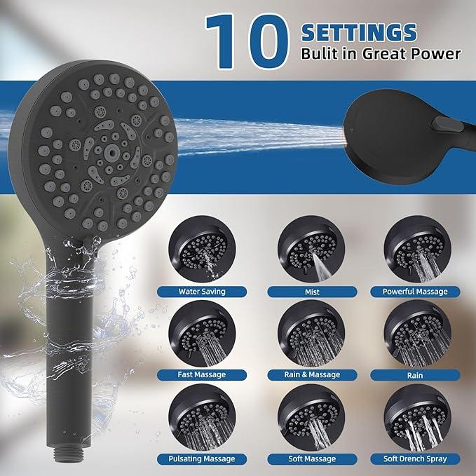 12" All Metal Shower Head, High Pressure 10-Spray Handheld Showerhead Rainfall Shower Head Combo with 11" Adjustable Shower Extension Arm, 71" Hose, Shower Head Holder, Oil Rubbed Bronze - ModernBath