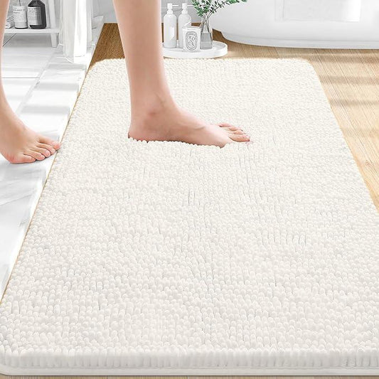 OLANLY Bathroom Rugs 36x24, Extra Soft Absorbent Chenille Bath Rugs, Rubber Backing Quick Dry, Machine Washable Bath Mats for Bathroom Floor, Tub and Shower, Home Decor Accessories, Ivory - ModernBath