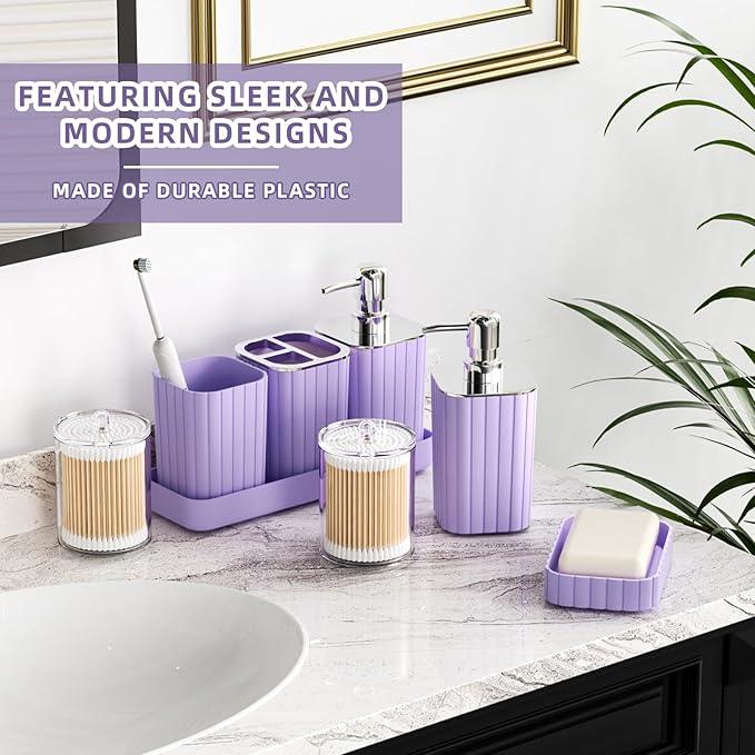 XLHOMO Bathroom Accessories Set - Gorgeous Purple Bathroom Set, 10PC Bathroom Accessory Set, Toilet Brush, Trash Can & Soap Dispenser - ModernBath