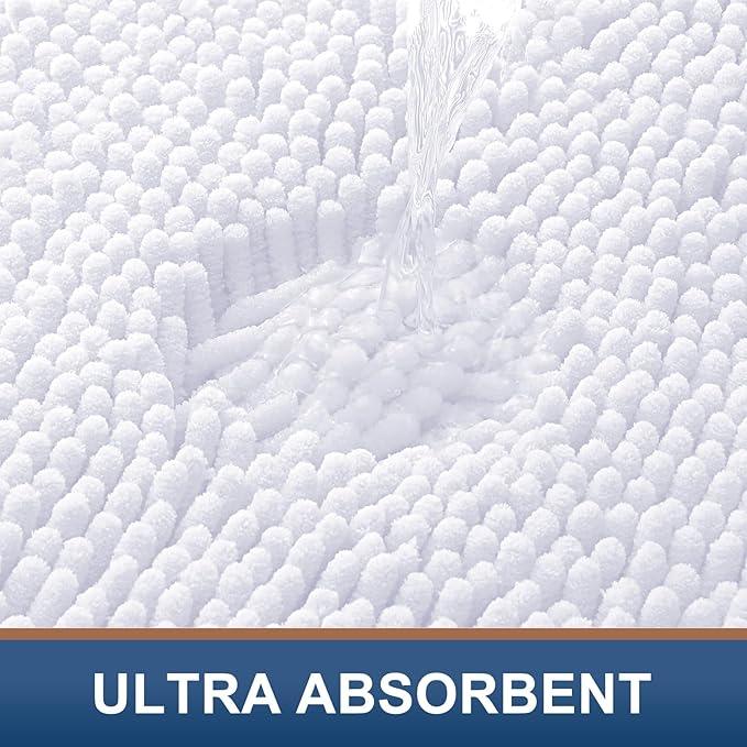 Smiry Luxury Chenille Bathroom Rugs 24x16, Extra Soft and Absorbent Shaggy Bath Mat, Machine Washable, Non-Slip Plush Carpet Runner for Tub, Shower, and Floor, Home Decor Accessories, White - ModernBath