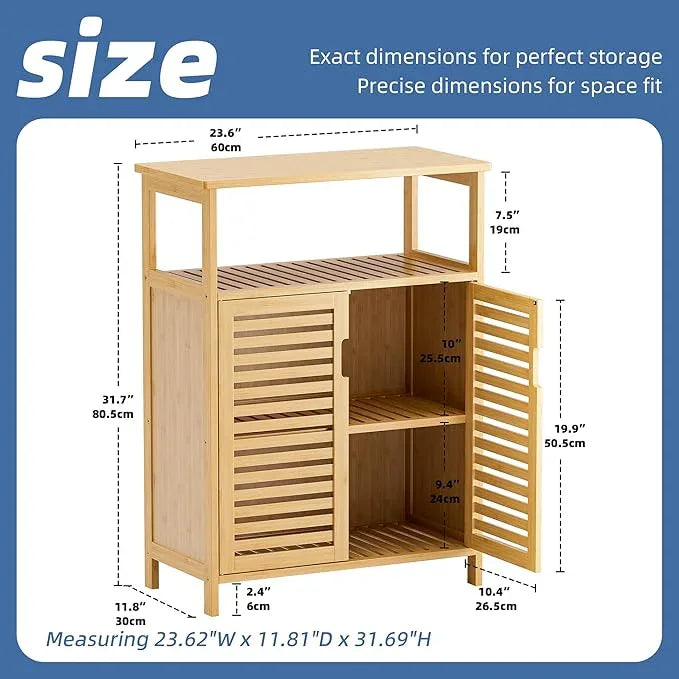 HITNET Bathroom Cabinet Freestanding, Bamboo Storage Cabinet 4-Tier Floor Cupboard with Door and Shelf for Bathroom, Kitchen, Hallway, Natural - ModernBath