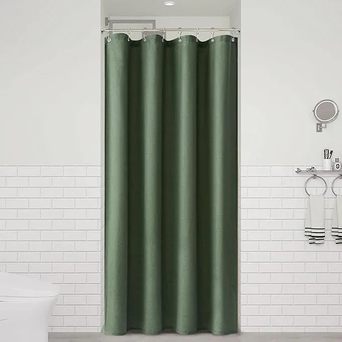 Naturoom 42 Inch Shower Curtain - Stall Narrow Half Green Linen Ultra Thick Fabric Shower Curtain Set with Hooks, Boho Farmhouse Rustic RV Camper Bath Curtains for Bathroom, Olive Green, 42x72 - ModernBath
