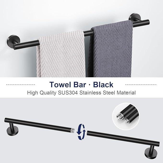 5-Piece Towel Bar Set Black Bathroom Hardware Accessories Set Upgraded Toilet Paper Holder with Shelf Towel Holder Set for Bathroom Stainless Steel Wall Mounted - ModernBath