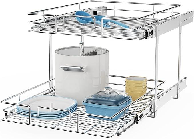 ROOMTEC Individual Pull Out Cabinet Organizer (20" W x 21" D), 2 Tier Spice Rack Organizer for Cabinet, Slide Out Drawer Pantry Shelf Organization and Storage for Kitchen Bathroom - ModernBath