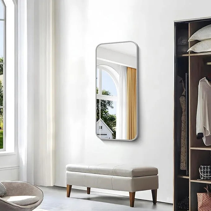 BONEWEI Silver Bathroom Mirror,20x40 inch Wall Mirror for Bathroom Wall Mounted,Rectangle Mirror for Bathroom Over Sink,Modern Frame Round Corner for Living Room,Bedroom Entryway,Horizontal/Vertical - ModernBath