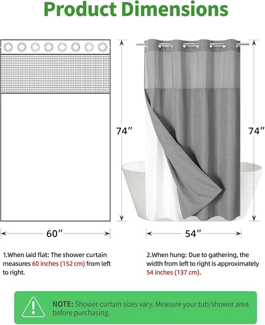 eachope Stall No Hooks Needed Linen Textured Shower Curtain with Snap-in Fabric Liner Set,Hotel Luxury Decor Shower Curtains for Bathroom,Waterproof & Washable,60Wx74H,Grey/Gray - ModernBath