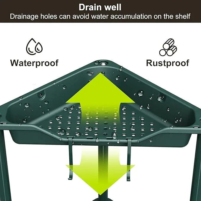 Orimade Rustproof 3 Tier Floor Standing Corner Shower Caddy Organizer, Plastic Metal Splicing Floor Corner Shelf Rack Stands for Bathroom, Dark Green - ModernBath