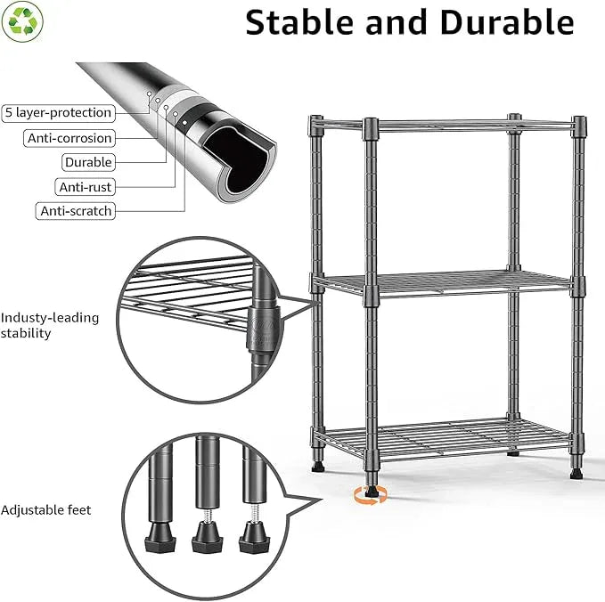 450 lbs Steel Storage Shelving 3-Tier Utility Shelving Unit Steel Organizer Wire Rack for Home,Kitchen,Office (11.8" D x 17.7" W x 26.3" H) | 450 lbs, for Home, Kitchen, Office - ModernBath