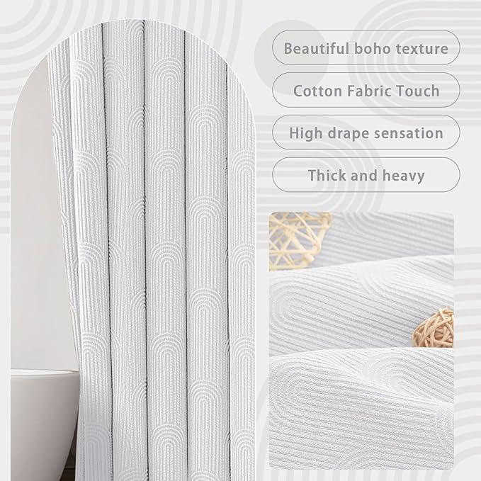 NDDYCU White Shower Curtain Boho Cotton Texture Mid Century Minimalist Arch Shower Curtain for Bathroom,72" W X 72" L - ModernBath