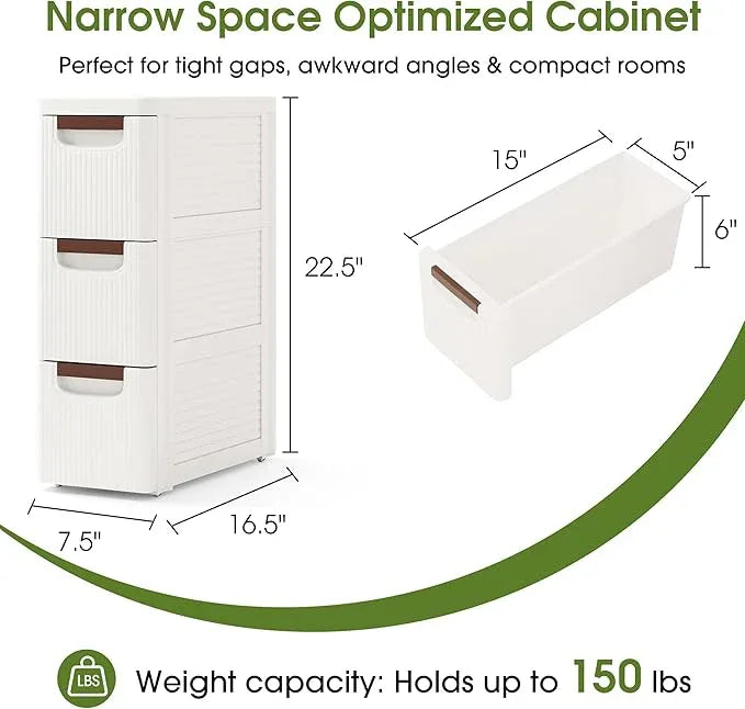 3 Drawers Narrow Storage Cabinet, Slim Bathroom Storage Cabinet, Plastic Rolling Cart Organizer for Small Spaces, Laundry, Office, Home, White - ModernBath