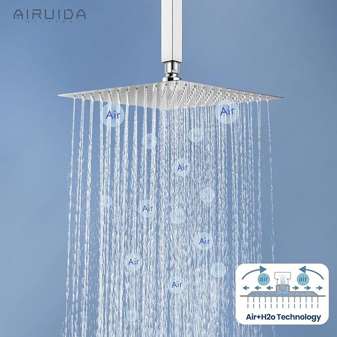 Airuida Shower Faucet Set and Handle Set Single Function Shower Trim Kit Ceiling Mount Rainfall Shower System with Male Threads and Rough-in Valve 10 Inch Square Shower Head Chrome Polish - ModernBath