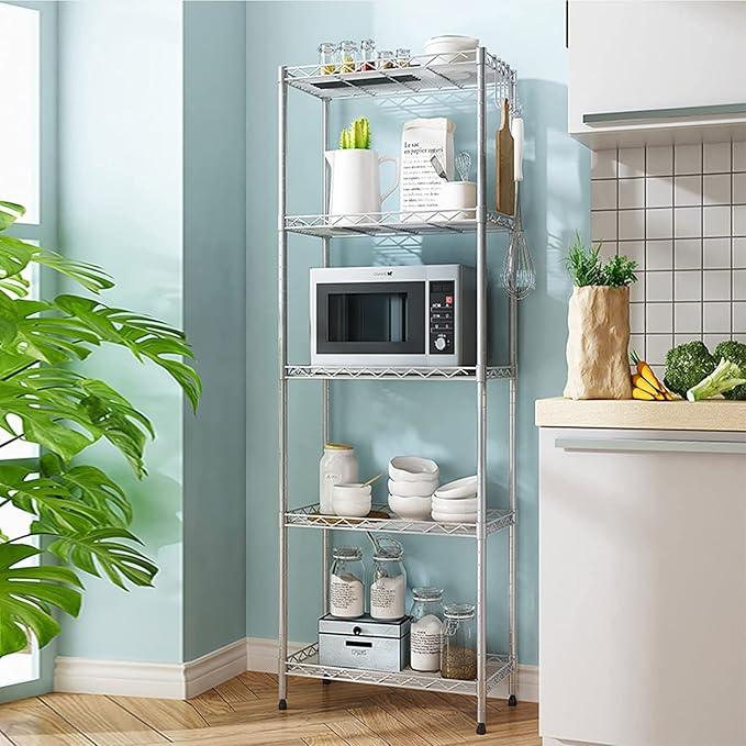 5 Tier Wire Shelving Unit, Height Adjustable Wire Shelves with NSF Certified, Narrow Metal Storage Rack Shelf Unit for Kitchen, Laundry, Bathroom, Pantry, Closet (18"D x 21.5"W x 71"H, Chrome) - ModernBath