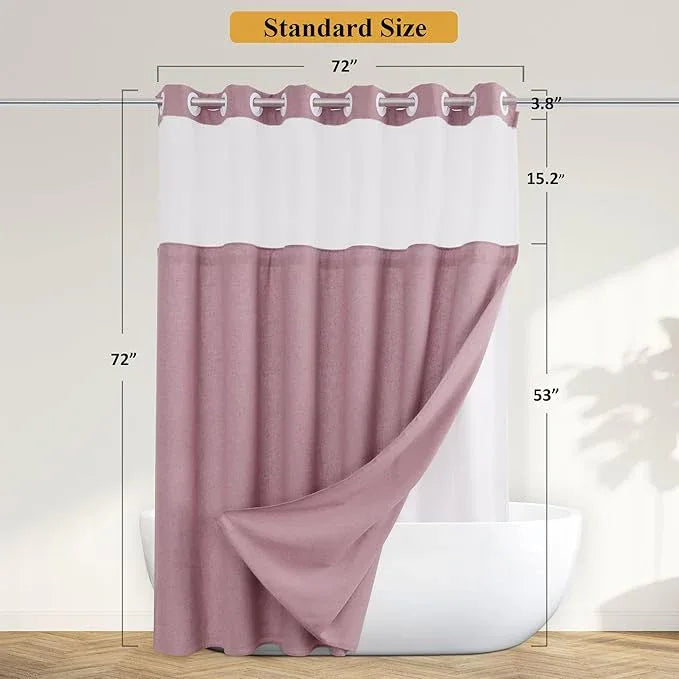 Jowels No Hooks Needed Linen Shower Curtain and Liner Set,Blush Pink Hotel Luxury Decor Shower Curtains for Bathroom with See Through Top Window,Water Resistant Fabric,72Wx72L,Blush Pink - ModernBath