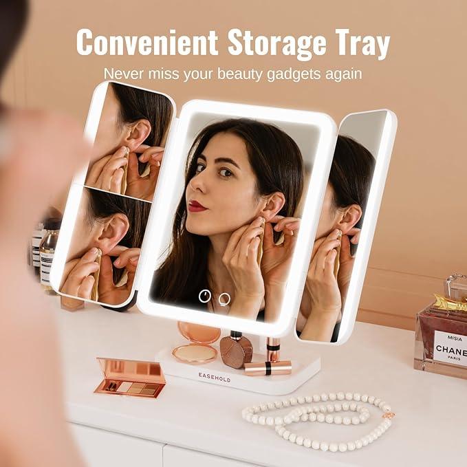 EASEHOLD Makeup Mirror with Lights, Rechargable Lighted Vanity Mirror with 116 LEDs, 1X/2X/3X Magnifying, 3-Color Mirror with LED Lights,5000 mAh Lighted Makeup Mirror, Adjustable Brightness/Angle - ModernBath