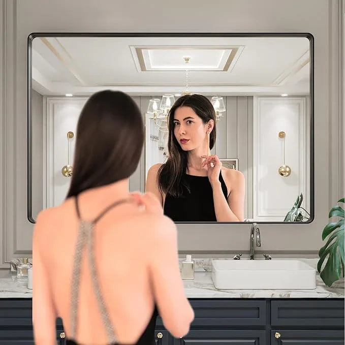 LOAAO 60X40 Inch Black Metal Framed Bathroom Mirror for Wall, Matte Black Bathroom Vanity Mirror Farmhouse, Large Rounded Rectangle Mirror, Anti-Rust, Tempered Glass, Hangs Horizontally or Vertically - ModernBath