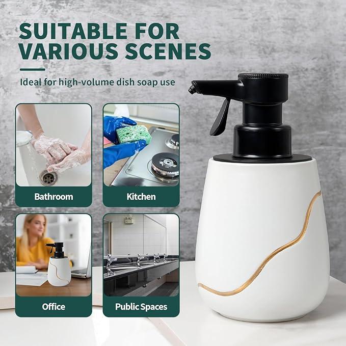 BosilunLife Automatic Foaming Soap Dispenser - Battery Operated Foam Hand Soap Electric Dispenser for Bathroom Ceramic Smart Auto Dish Soap Dispenser for Kitchen Waterproof, White,17 oz - ModernBath
