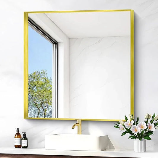 NIMURY Gold Bathroom Mirror, 30x30 Inch Rectangular Framed Mirror, Large Wall Mounted Bathroom Vanity Mirror Over Sink for Bedroom,Restroom, Living Room, Hangs Vertically or Horizontally - ModernBath