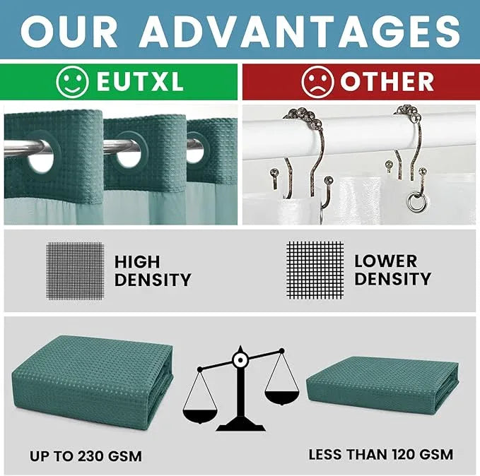 EUTXL Seaweed Green No Hook Shower Curtain with Snap in Liner,230GSM Waffle Weave Shower Curtains for Bathroom,71W x 74H - ModernBath
