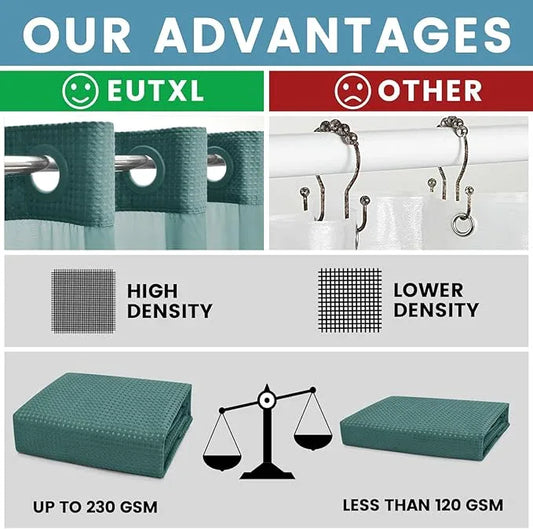 EUTXL Seaweed Green No Hook Shower Curtain with Snap in Liner,230GSM Waffle Weave Shower Curtains for Bathroom,71W x 74H - ModernBath