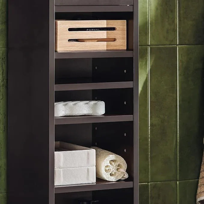 Haotian Bathroom Narrow Storage Cabinet, Skinny Tall Unit with Adjustable Shelves Slender Anti-Tipping Floor Standing Cupboard, Brown BZR34-BR - ModernBath