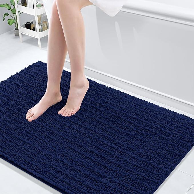 Arotive Luxury Chenille Bathroom Rug Mat, Extra Soft Thick Absorbent Shaggy Bath Rugs, Non-Slip Machine Wash Dry, Plush Bath Mats for Bathroom, Shower and Tub, 50x30, Navy - ModernBath