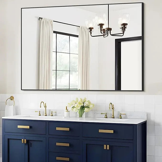 COFENY Black Bathroom Mirror, 48"X36" Rectangle Mirrors for Wall Metal Frame, Modern Vanity Wall Mirror for Bathroom Living Room, Entryway Hangs Horizontal or Vertical - ModernBath