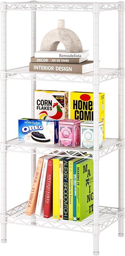 SINGAYE 4 Small Shelves Storage Shelf Wire Shelving Unit Metal Shelf Adjustable Organizers Storage Shelving with Wheels for Bathroom Laundry Room Kitchen Pantry11.5”D x 17.3”W x 44.5”H White - ModernBath