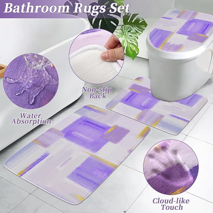 XLHOMO Bathroom Set - Purple and Gold Bathroom Accessories Set, Bathroom Sets with Shower Curtain and Rugs, Purple Shower Curtain Set with Bathroom Trash Can, Soap Dispenser, Soap Dish for Home Decor - ModernBath