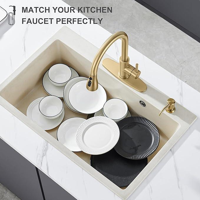 GAGALIFE Built in Counter Soap Dispenser for Kitchen Sink and Extension Tube Kit, Anti-Leakage Upgrade with 40" Tube No More Top Refill, Brushed Gold - ModernBath