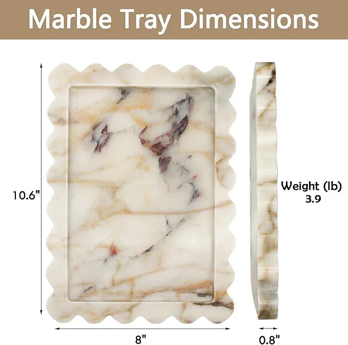 YMXYJM Genuine Calacatta Viola Scalloped Marble Tray, Real Natural Marble Stone Tray, Luxury Decorative Trays for Bathroom, Dresser, Vanity, Kitchen, Home Decor, 10.6" x 8", Calacatta Gold - ModernBath