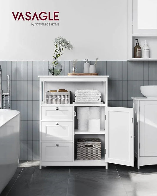 VASAGLE Floor Storage Cabinet, Freestanding Storage Unit with 3 Drawers, Adjustable Shelf, 11.8 x 23.6 x 31.5 Inches, for Living Room, Bathroom, Entryway, White UBBC542P31V1 - ModernBath