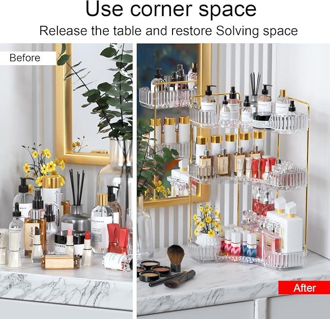 GTI 3-Tier Corner Bathroom Counter Organizer, Large Capacity Makeup Organizer Countertop, Perfume Cosmetics Skincare Vanity Organizers, Exquisite Countertop Storage for Women (Clear) - ModernBath