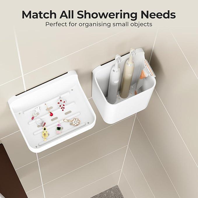 Orimade Shower Caddy 4-Pack, No-Drill Adhesive Shelves for Bathroom, Rustproof ABS Storage Organizer Set, White - ModernBath