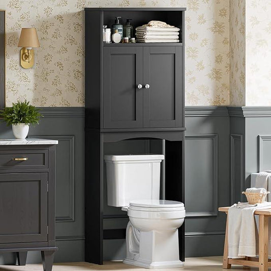 Over The Toilet Storage Cabinet, Over Toilet Bathroom Organizer with Adjustable Shelf and Double Door, Over The Toilet Cabinet for Bathroom Storage Over The Toilet Bathroom Organizer, Black - ModernBath