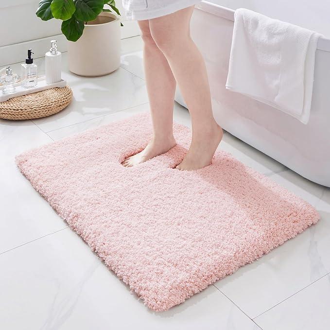 ILANGO Pink Bathroom Rugs 32" × 20" Non Slip & Super Absorbent Extra Thick Soft, Washable Bath Mat for Floor, Microfiber Plush Shaggy Bath Rug with Rubber for Bathtub Shower Room Sink - ModernBath