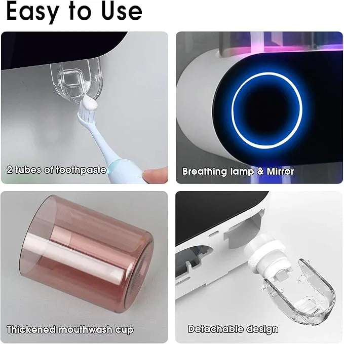 iHave Toothbrush Holders for Bathrooms, UV Toothbrush Sanitizer and Holder Smart Home Bathroom Accessories, 2 Cups Electric Toothbrush Holder Wall Mounted with Toothpaste Dispenser Bathroom Decor - ModernBath